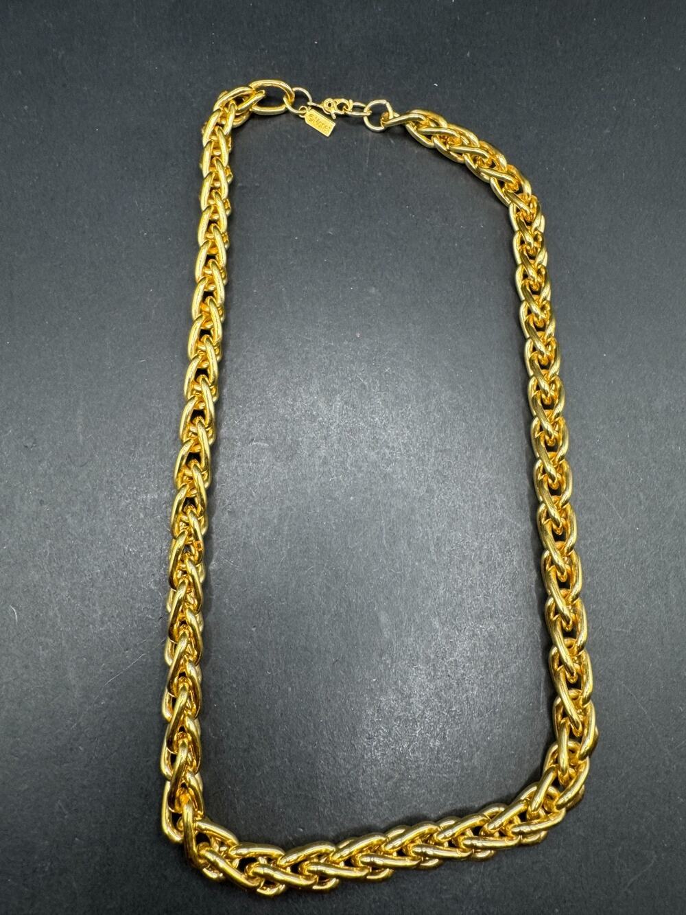 Vintage Signed Monet Classic Chunky Gold Tone Woven Chain Necklace 18" Long